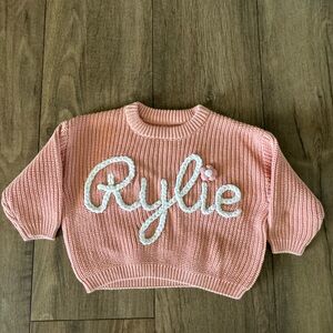 Beautiful Pink Hand Embroidered Knit Baby Sweater RYLIE - 3-6 months - BRAND NEW